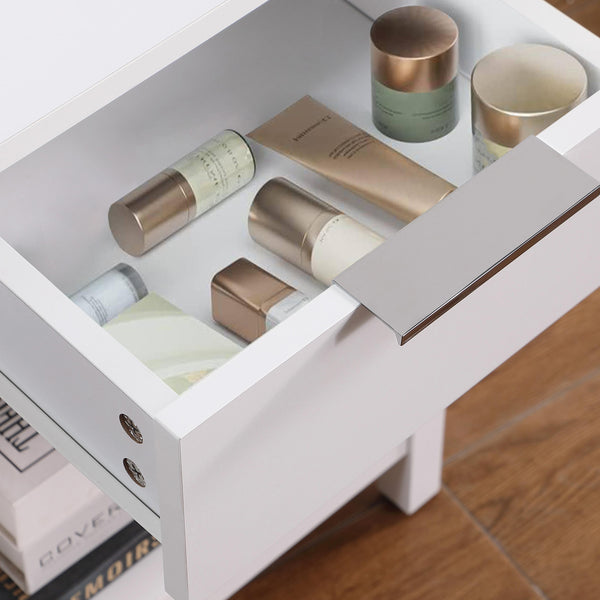 English Elm Nightstand with Drawer | 3-Tier Modern Bedside Table with Hidden Drawer, Open Shelves, Sturdy Build White 26 L x 17 W x 5.1 H W3151P345749