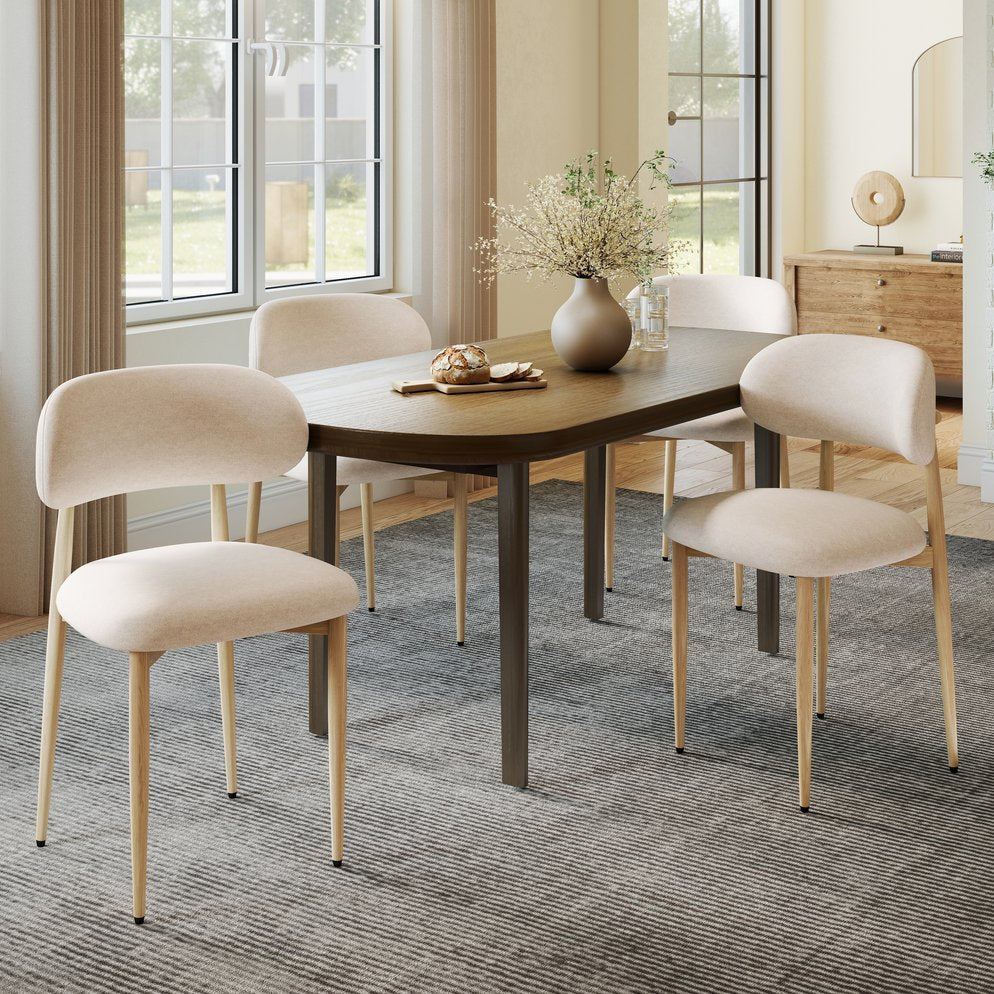 English Elm Dining Chair Set with Wood Grain Metal Frame Upholstered Seat Modern Farmhouse Kitchen Cream W3316P449683