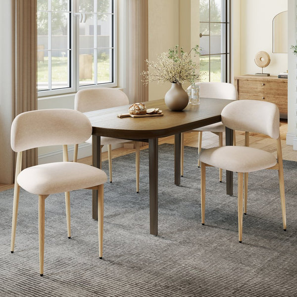 English Elm Dining Chair Set with Wood Grain Metal Frame Upholstered Seat Modern Farmhouse Kitchen Cream W3316P449683