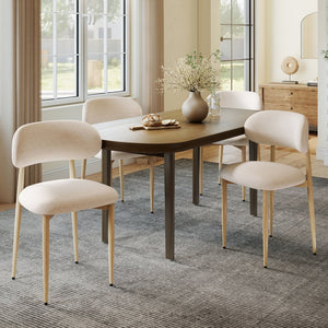 English Elm Dining Chair Set with Wood Grain Metal Frame Upholstered Seat Modern Farmhouse Kitchen Cream W3316P449682