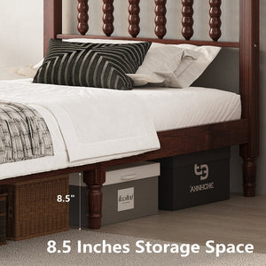 English Elm Twin Rubberwood Platform Bed Gourd Headboard Retro Bohemian Bedroom Slat Base Walnut N733P427029D