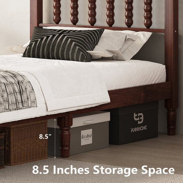 English Elm Twin Rubberwood Platform Bed Gourd Headboard Retro Bohemian Bedroom Slat Base Walnut N733P427029D