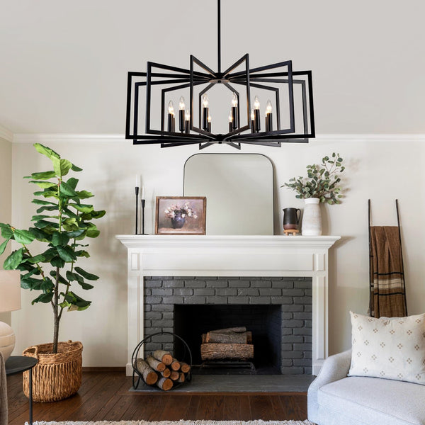 English Elm 12light Tiered Lantern Chandelier Matte Black Metal Industrial Farmhouse Foyer Fixture W5008P465323