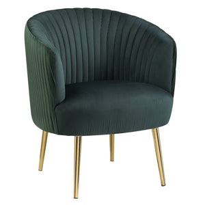 English Elm Green Velvet Tufted Back Barrel Chair with Gold Metal Base, Plush Vertical Channel Upholstery, Luxe Comfort B062P186526