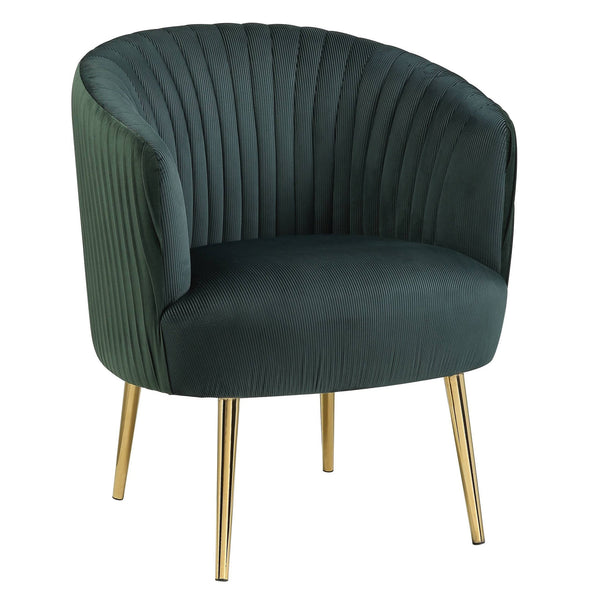 English Elm Green Velvet Tufted Back Barrel Chair with Gold Metal Base, Plush Vertical Channel Upholstery, Luxe Comfort B062P186526