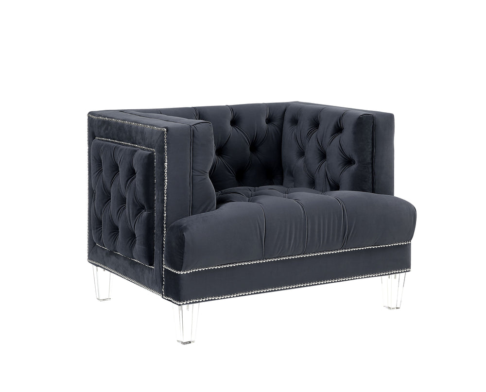 English Elm Ansario Velvet Accent Chair with Button Tufting, Full Foam Seat, Acrylic Legs, Stylish Upholstery Elegance Charcoal 42 L x 34 W x 26 H B2726P284223