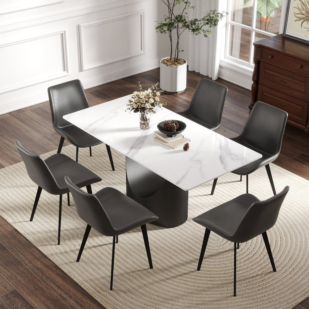 English Elm 63" Modern Dining Table With Durable Sintered Stone Top & Black Iron Legs – Seats 6-8 Comfortably! W1535S00557