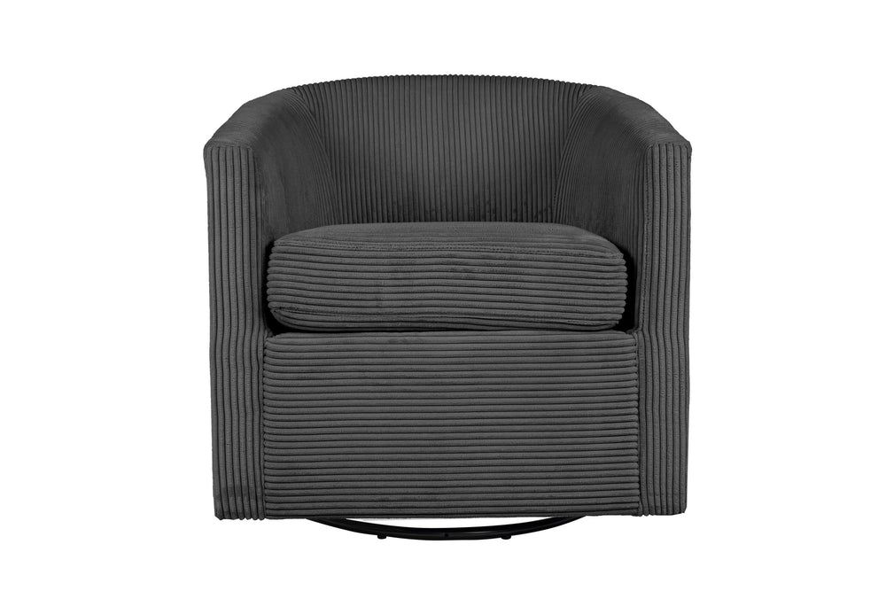 English Elm Dark Dark Gray Corduroy Swivel Accent Chair U-Backrest Plush Cushion 360° Metal Base Compact Cozy Lounge B011P370420