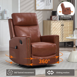 English Elm Red Genuine Leather Swivel Rocker Recliner with Massage Heat for Living Room W1803P323709