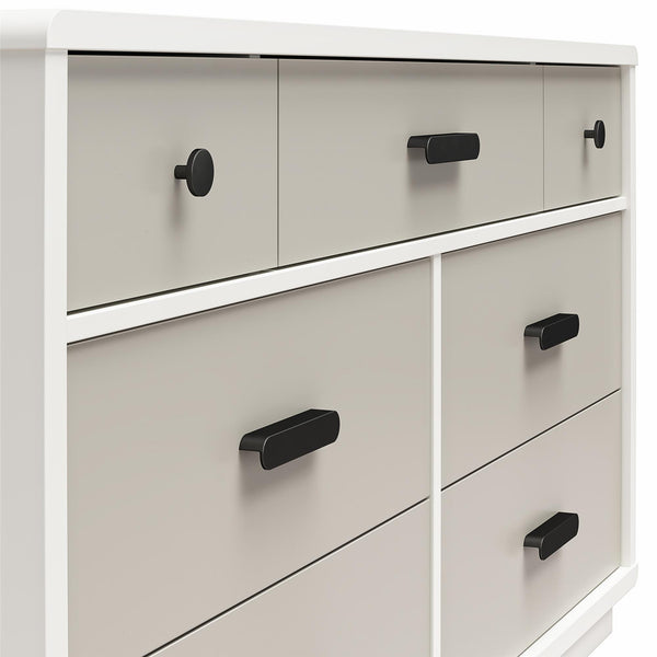 English Elm Valencia Seven Drawer Wide Dresser Dual Tone Laminate Matte Black Pulls Bedroom B2733S00020