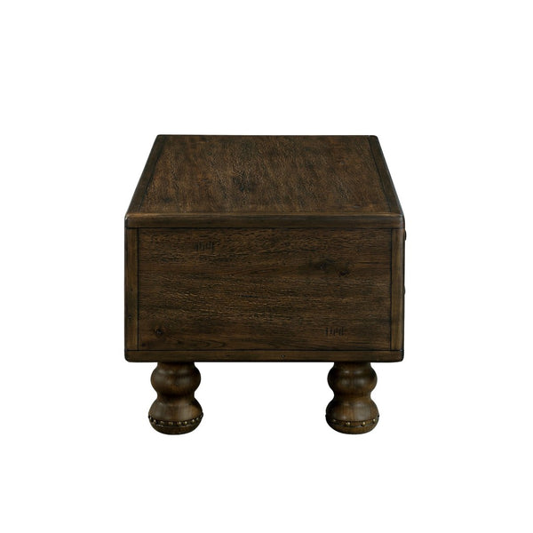 English Elm Solid Wood Rectangle Coffee Table With Antique Finish, 4 Drawers, Rivet Legs - Rustic Charm For Living Room W1202P176740-GIGA
