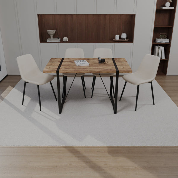 English Elm 55" Modern Industrial Dark Wood Dining Table Set With 4 Suede Chairs – Stylish & Durable Design W2189S00172