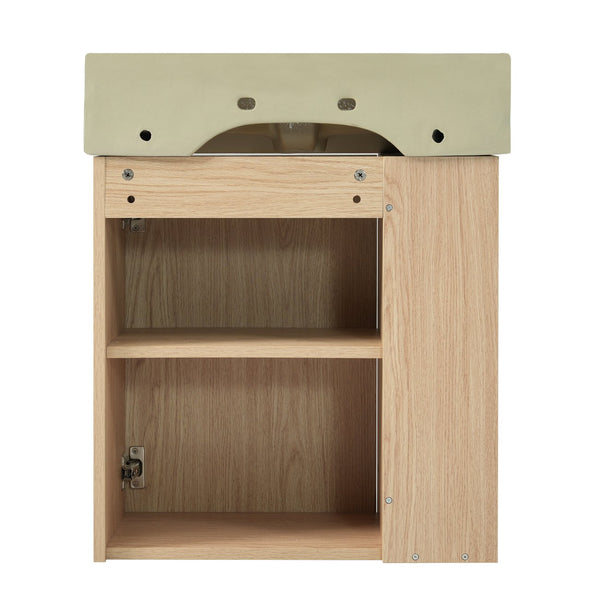 English Elm 21.6 Modern Floating Bathroom Vanity with Ceramic Basin, Wave Door, Rose Gold Handle, Space-Saving Wood N729P170390D