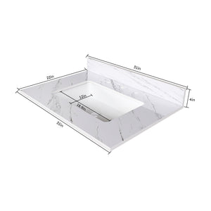 English Elm 31 Inch Marble Vanity Top - Bianco Carrara Venato - Durable Sintered Stone With Undermount Sink & Backsplash W2700P194073