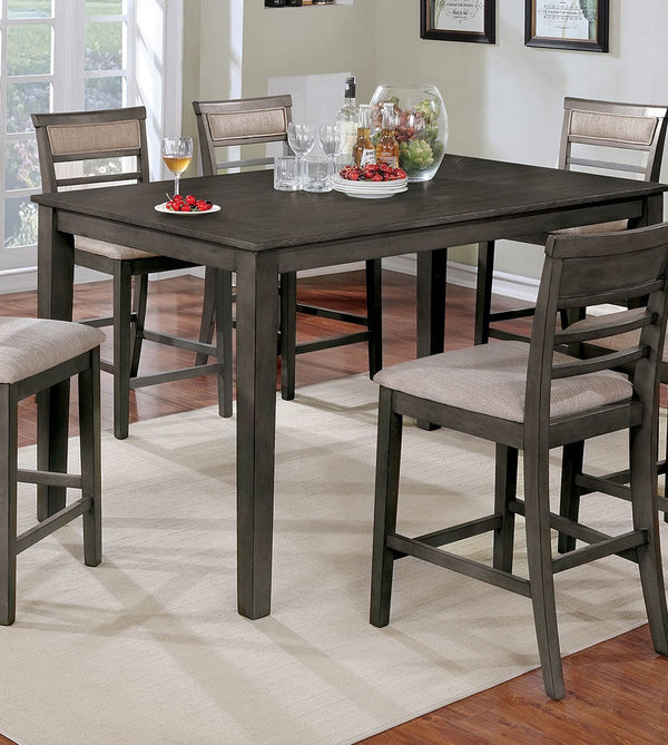 English Elm 7pc Counter Height Dining Set Weathered Gray & Beige Two-Tone 60" Table Padded Slat-Back Chairs B2741P384397