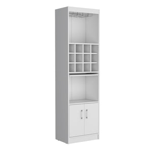 English Elm Kevil 71-Inch Tall Bar Cabinet with 12-Bottle Cubbies, Stemware Rack, Pull-Out Shelf, Modern Storage White 42 L x 19 W x 9 H B070P188836