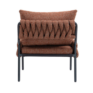 English Elm Modern Accent Lounge Chair with Braided Fabric Upholstery, Ergonomic Backrest, Plush Cushioning, Metal Frame, Adjustable Feet - Stylish Living Room Armchair Red+Brown W2215P256511