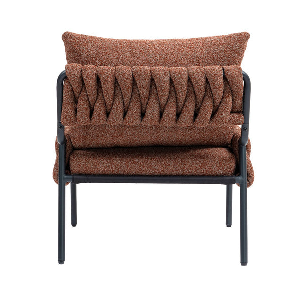 English Elm Modern Accent Lounge Chair with Braided Fabric Upholstery, Ergonomic Backrest, Plush Cushioning, Metal Frame, Adjustable Feet - Stylish Living Room Armchair Red+Brown W2215P256511