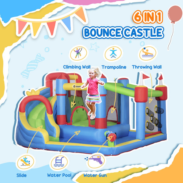 English Elm Outsunny 6in1 Inflatable Kids Water Park with Slide Climbing Wall and Bounce Zone W2225P217315