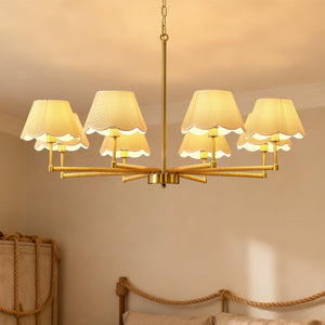 English Elm 8-light Gold Rope Wrapped Fabric Shade Chandelier for Dining and Living Rooms W5008P391581