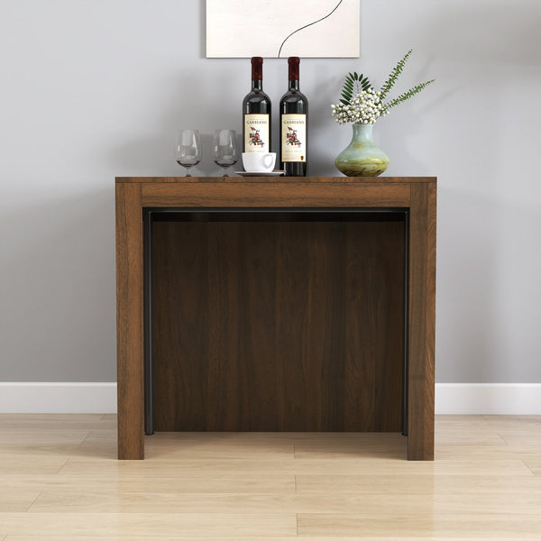English Elm Modern Extendable Dining Table with Built-In Outlet, USB Ports & Storage, Space-Saving Console to 118" Walnut W331S00191