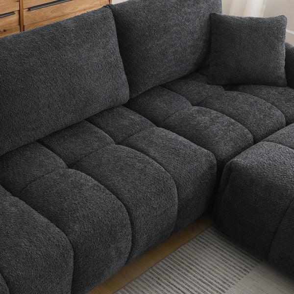 English Elm [video] Boucle L-shape Modular Sectional with Ottoman Four Seat Living Room Sofa N723S0008B