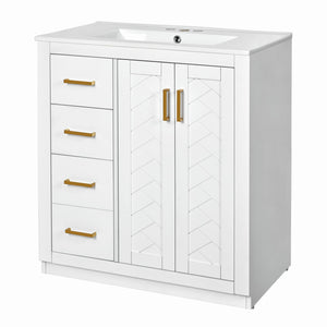 English Elm 30'' Bathroom Vanity With Elegant Ceramic Sink, Solid Wood Frame, Soft-Close Doors & Ample Storage N710P191970K