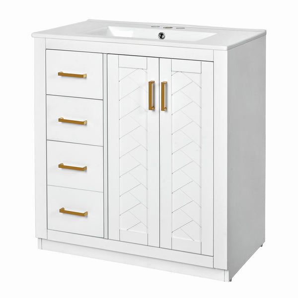 English Elm 30'' Bathroom Vanity With Elegant Ceramic Sink, Solid Wood Frame, Soft-Close Doors & Ample Storage N710P191970K