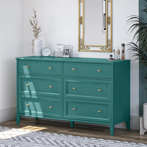 English Elm Monticello Six Drawer Wide Dresser with Brass Hardware and Tapered Legs Bedroom B2733S00013
