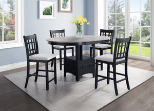 English Elm 5Pc Counter Height Dining Set with Extendable Table, Grid-Back Cushioned Chairs & Under-Shelf Storage Dark Gray,Light Gray 45 L x 45 W x 8.5 H B011S01931