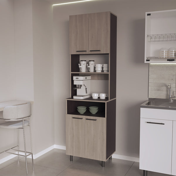 English Elm FM Bullhead City Kitchen Pantry Storage Cabinet with Open Shelves, 4 Doors, Scratch-Resistant Finish B128P301398