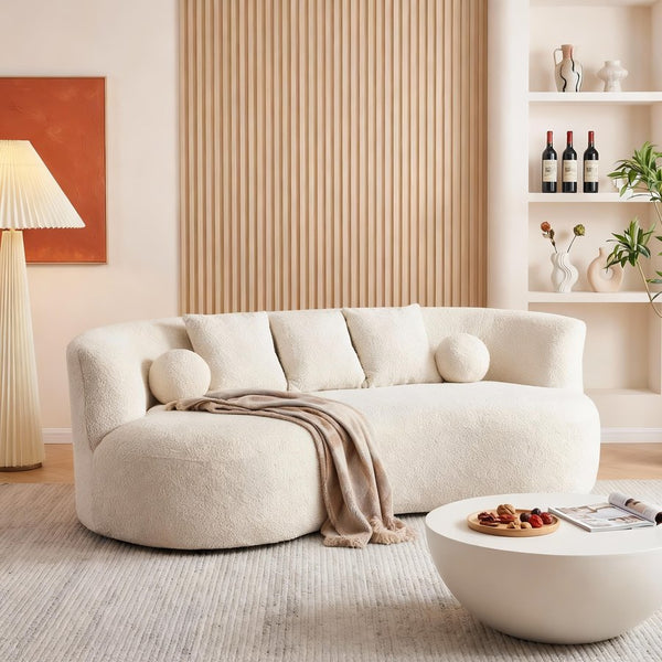 English Elm 90 Inch Curved Boucle Sofa Sculptural Upholstered Couch for Modern Living Spaces Beige N773P376896S