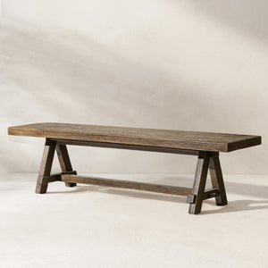 English Elm Hawthorne Reclaimed Elm Trestle Dining Bench Solid Wood Farmhouse Seat 72 Inch Brown B2719P474442