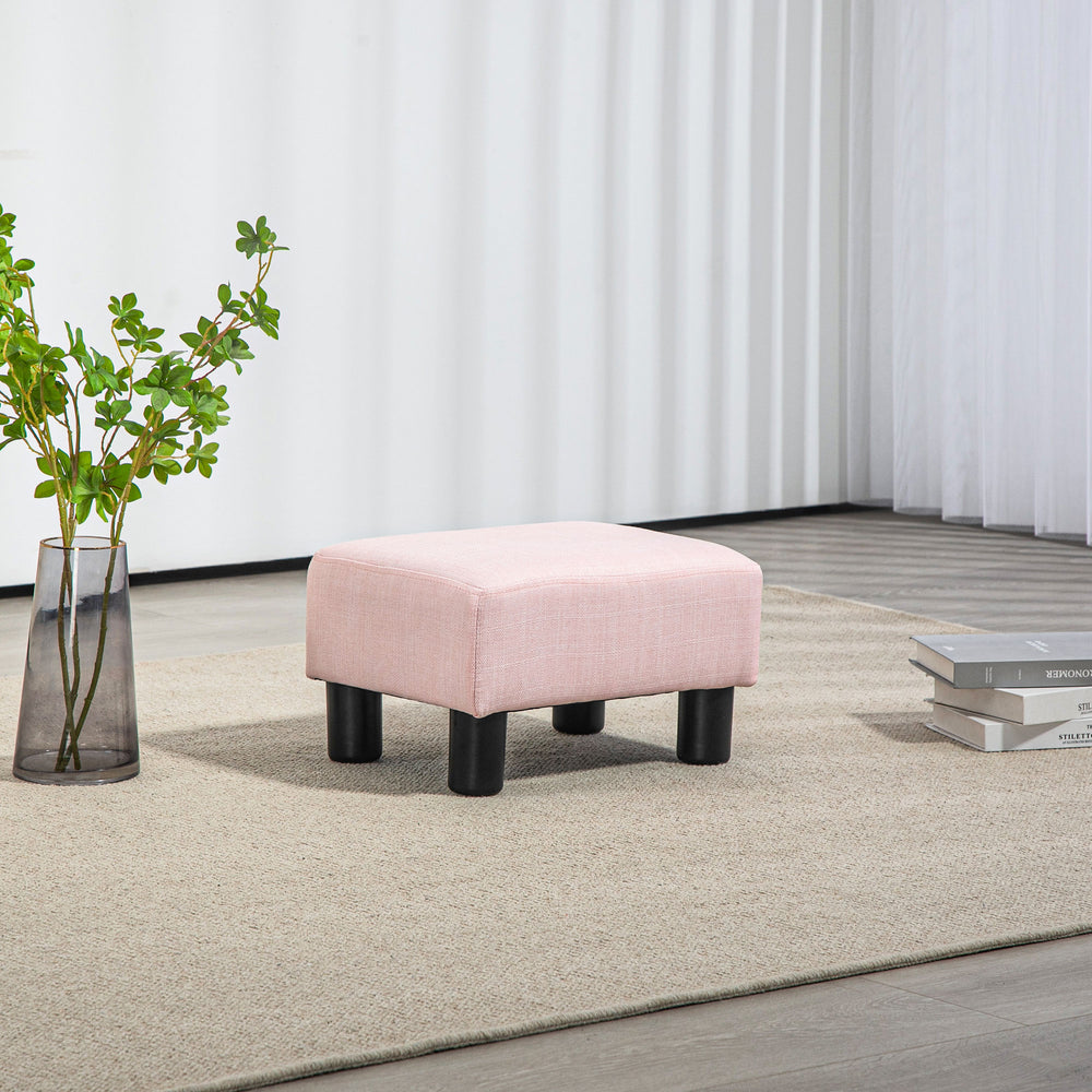 English Elm Homcom Compact Pink Ottoman Footrest, Stylish Linen Upholstered Cube Seat For Living Room Decor W2225P217638
