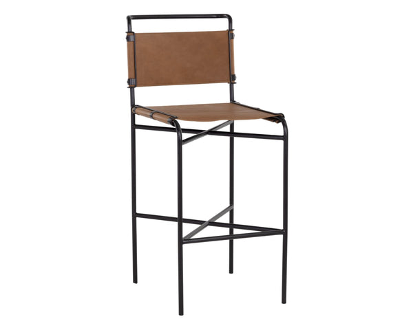 Sunpan CORRIGAN Barstool - Luxurious Cognac Leather with Matte Black Steel Base for Modern Elegance 109087