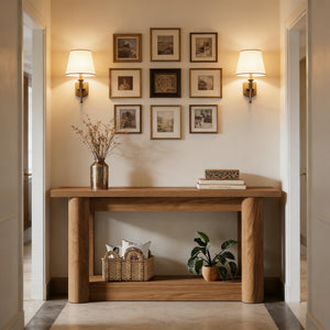 English Elm Practical Geometric Console Table with Matte Black Wood Grain Finish for Entryway or Sofa T3971P453271