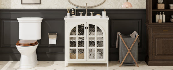 English Elm Christopher Knight Home® - 30 Inches Vintage Rustic Bathroom Vanity With Ceramic Sink, Soft-Close Doors & Antique Bronze Pulls N817P299512W