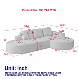 English Elm Modern Curved Sectional Sofa - Chenille Upholstered L-Shaped Couch With Pillows For Living Room Comfort W834S00451