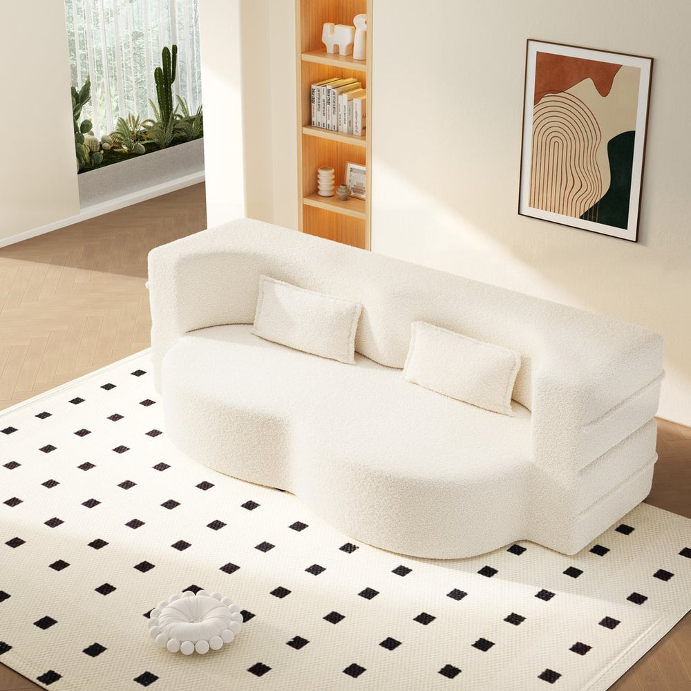 English Elm Modern Corduroy Floor Sofa Foldable Twin Sleeper Foam Filled for Compact Living Spaces Beige+White W1885P435356