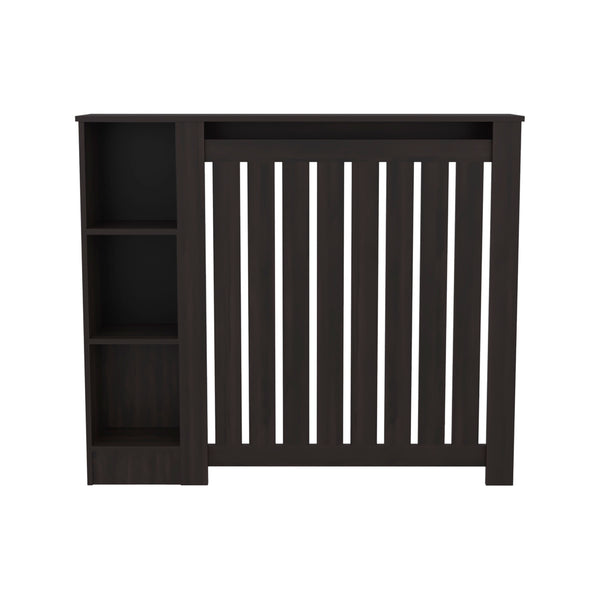 English Elm Radiator Joseph Slatted Cover with 3 Shelves — Walnut Decorative Heater Cabinet, Space-Saving Display B200P362056