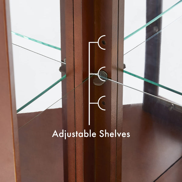English Elm Walnut Corner Display Cabinet with Mirrored Back Lit Glass Shelves for Living Room W1693P176659