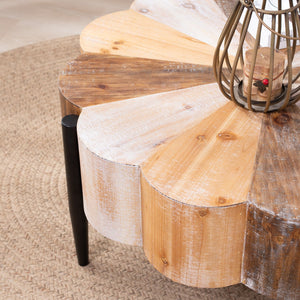 English Elm Rustic Flower Shaped Wood Coffee Table with Metal Legs Distressed Finish Living Room W2729P353716
