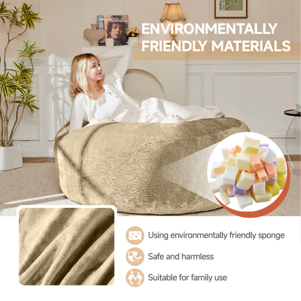 English Elm 6ft Round Memory Foam Bean Bag Lounge Chair with Washable Flannel Cover for Adults Khaki W3737P422974