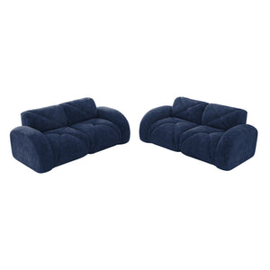 English Elm 2-piece Modular Velvet Sofa Set with Tufted Cloud Cushions for Modern Living Rooms Blue W714S01643