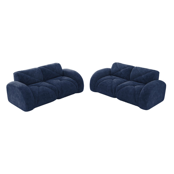 English Elm 2-piece Modular Velvet Sofa Set with Tufted Cloud Cushions for Modern Living Rooms Blue W714S01643