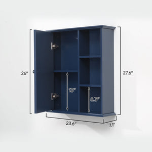 English Elm 23.6" Grey Mdf Wall Cabinet Soft Close Doors Compact Bathroom Storage Organizer Blue W2704P264349