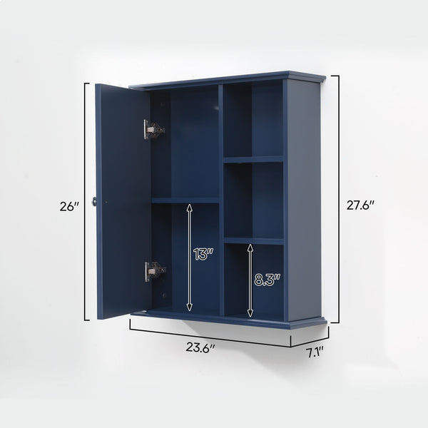 English Elm 23.6" Grey Mdf Wall Cabinet Soft Close Doors Compact Bathroom Storage Organizer Blue W2704P264349