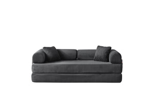 English Elm 78.8" Corduroy Modular Floor Sofa Convertible Sleeper Futon with Pillow Back Support Gray W5617P456004