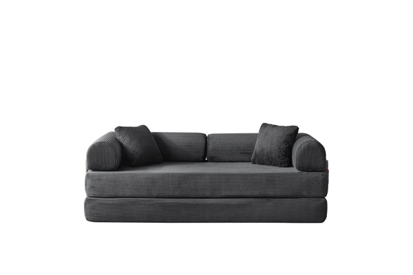 English Elm 78.8" Corduroy Modular Floor Sofa Convertible Sleeper Futon with Pillow Back Support Gray W5617P456004
