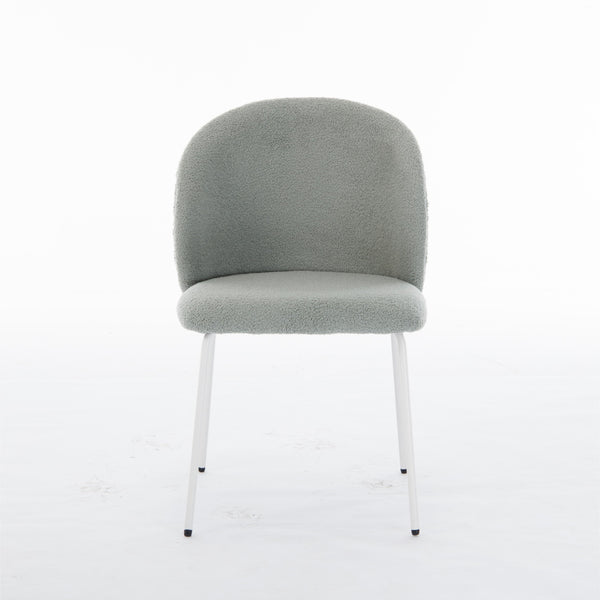 English Elm Heng dining chair with iron legs and adjustable foot pads, ergonomic curved quilted seat for comfort and style Light Green W212P191004